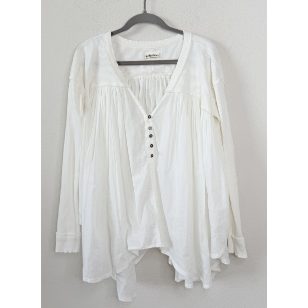 We The Free People The Lyrical Tunic Top White Oversized Boho Hi Low Flowy Sz M - Picture 4 of 9